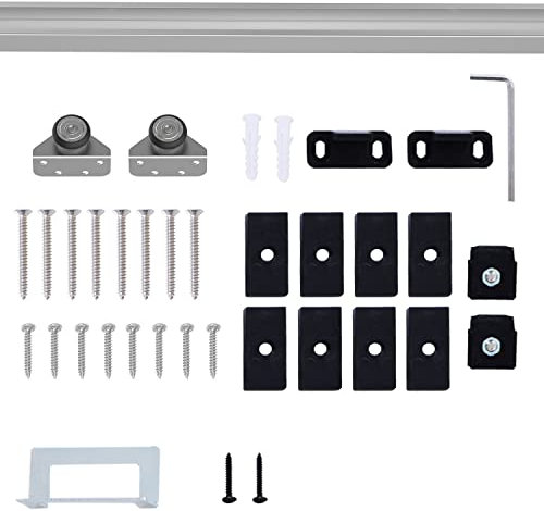 HOMCOM 186CM/6FT Kit Porta Scorrevole in Metallo con Utensili, Rulli, Guida a Pavimento, Blocchi e Chiave Esagonale, Argento