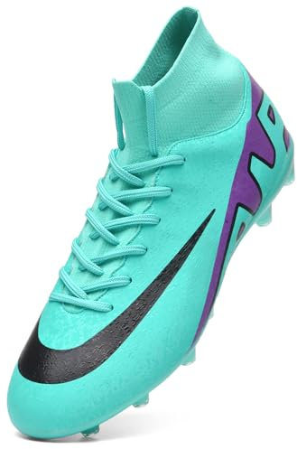 Unitysow Scarpe da Calcio Uomo all'aperto High Top Spikes Tacchetti Professionale Scarpe da Allenamento Leggero Antiscivolo Scarpe da Calcetto,T23156 Ciano,42 EU