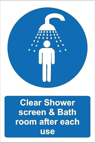 Clear shower screen & bath room after each use - Self adhesive sticker (400mm x 300mm)