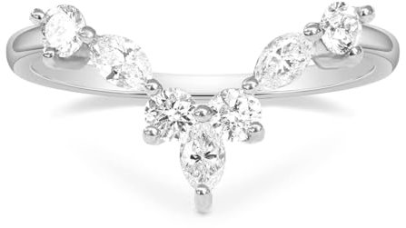 Titaniumcentral Vorsteckring Damen Verlobungsringe V-Form Gebogen Schmal Marquise und Rund Zirkonia Eheringe Versprechen Ring (Silber,53 (16.9))