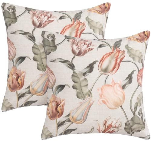 Selfitex 2er Set Sofakissen 40x40 cm, Couchkissen mit Füllung und Bezug, edler Leinenstoff, lebhaftes Muster mit schöner Leinenoptik, extra weich und bequem, Kissen mit modernem Trendmuster (Flowers)