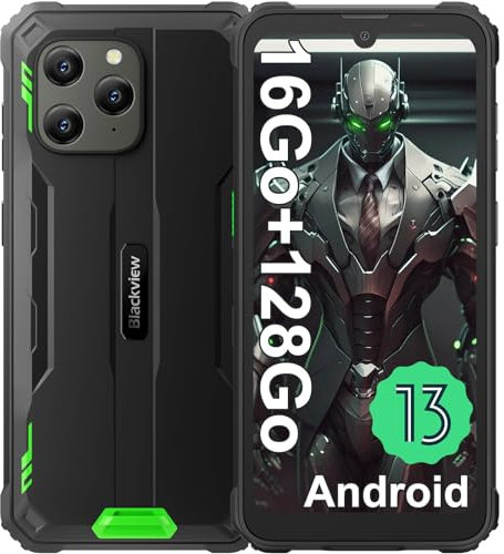 Blackview BV5300Plus Telephone Portable Incassable, Écran 6.1 HD+, 128Go ROM/TF 2To, 6580mAh, Double SIM, Triple Caméra 13MP, Smartphone Incassable NFC/Face ID/GPS/IP68/IP69K/2Ans de Garantie