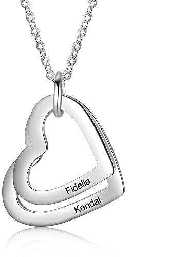 kaululu Halskette Damen Personalisiertes Kette mit Namen Namenskette mit Herz Edelstahl Silber 925 Anhänger für Mama Frauen Muttertagsgeschenk Personalisierter Schmuck (Silber-2 Name)
