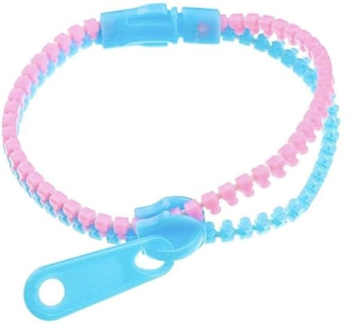 Frohe Reißverschluss Armbänder, Reißverschluss Zappel, Stress Träger, farbige Reißverschlüsse, Anti-Stress Fidget (Blau-Rosa)
