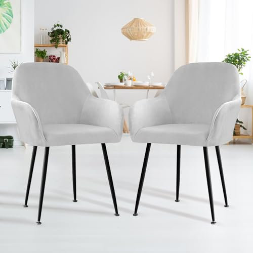 Oemmn 2 Stück Stuhlbezug mit Armlehne, Hussen für Stühle, Armlehne Stuhlüberzug, Stuhlhussenbezug, Modern Stuhlhussen mit Armlehne Universal für Esszimmer, Küche (Hellgrau)
