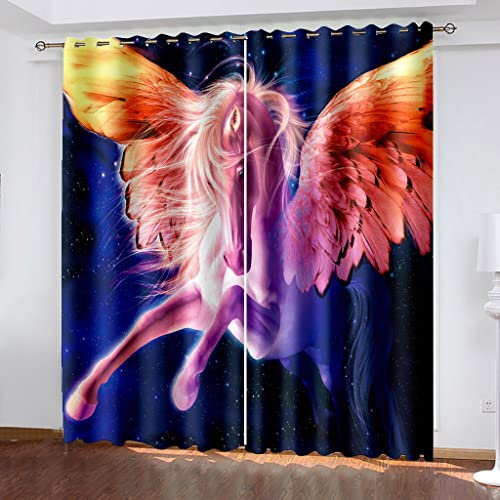 Blickdicht Vorhang Mit Ösen 3D Buntes Kunst-Pegasus Verdunkelungsvorhang Kinderzimmer 210X264Cm(HxB) 2 Stücke Polyester Verdunklungsvorhänge Gardinen Verdunkelung Für Wohnzimmer/Schlafzimmer