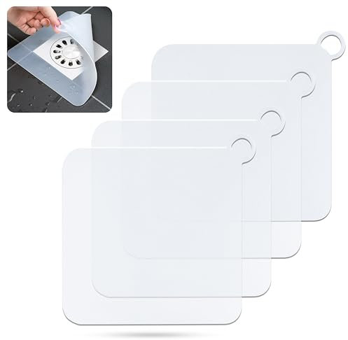 Jdacla® Pack 4 Tapa Desagüe Ducha de Silicona/Tapa Desagüe Terraza/Tapa Desagüe Antiolores para Evitar Cucarachas en Desagües de Terraza, Cocina y Ducha (15x15cm) (Blanco)