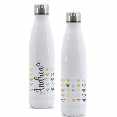Botella Térmica Personalizada - Nombre - Botellas de Agua Acero Inoxidable Doble Capa 500 ml Bebidas Frias 24h y Calientes 12 h, doble capa - a prueba de fugas. (corazón)