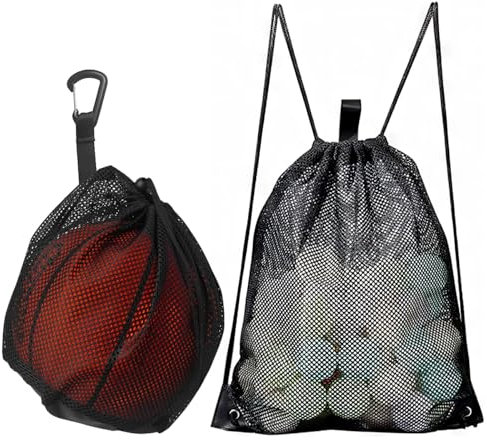 Ballnetz 1 Ball Ballsack Balltasche Fussball Basketball Tasche mit Haken Wird mit Einem Netzrucksack mit Kordelzug Geliefert Fußball Zubehör für Fußball Basketball Tennis Volleyball