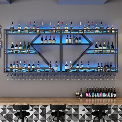 amhricho Botellero de Pared Metálico para Vinos, Moderno Botellero de Pared con Soporte para Copas, Estante para Licores y Estantes de Bar para Botellas de Licor (Black, 200 * 20 * 85CM)