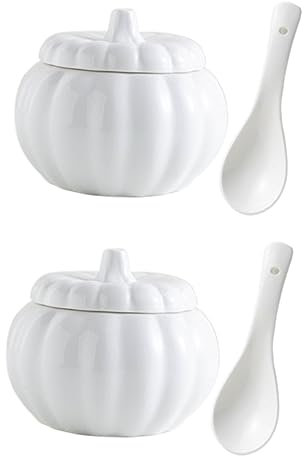 CIYODO 2 Set Di Ciotole Festive A Forma Di Zucca Con Coperchio Ciotole Da Dessert in Ceramica Eleganti Per Buffet Da Cucina