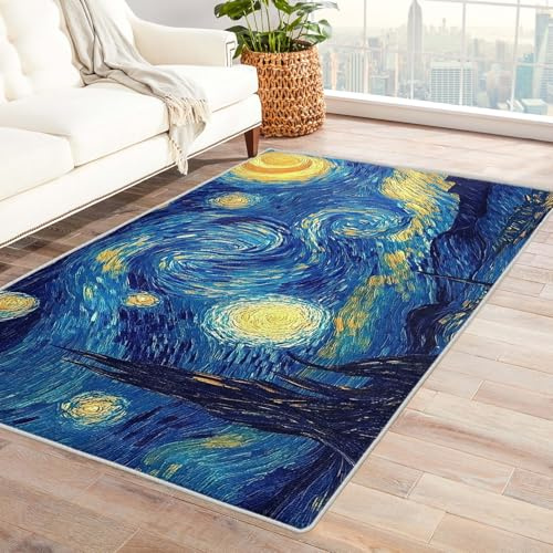 Generisch Teppich Kinderzimmer Sterne Mond - Teppich Wohnzimmer Schlafzimmer Sternenhimmel, Kleiner Teppich Kinder Mond, Weich Kurzflor & Waschbar & rutschfest Fussmatte Innen, Kinderteppich 50x80 cm