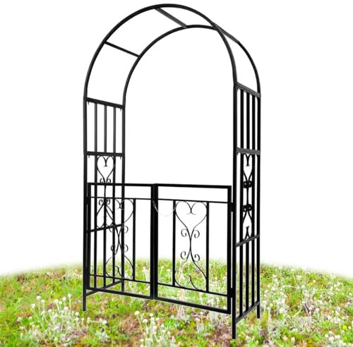 Wetterbeständiger Hochzeits-Gartenbogen, 110 x 50 x 210 cm, stabiles Rosen-Spalier, Stahlbogen für Kletterpflanzen, Outdoor, Terrasse, Pavillon, Hochzeitsdekorationen, Schwarz