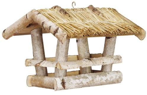 Handgefertigtes Premium Vogelhaus aus europäischem Birkenholz mit Strohdach - Naturfreundliches Design mit Aufhängehaken - Wetterfest