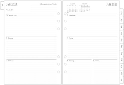 newestor 25-26 Wochenplaner Einlage A5, 1 Woche auf 2 Seiten mit Tabs, Jul 2025 - Jun 2026