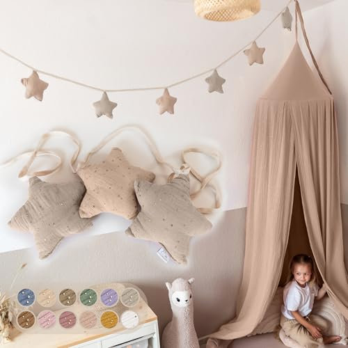 LILIMAUS Sternen Wimpelkette Stoff [mit Goldapplikation in 12 Farben] Wimpelkette Kinderzimmer - 100% Baumwolle Handmade - Wimpelkette Musselin - Hausbett Deko Mädchen & Jungen - Deko Babyzimmer
