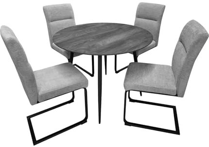 HTI living Sitzgruppe Liron Tisch und 4 Schwingstühle Grau Essgruppe rund Freischwinger