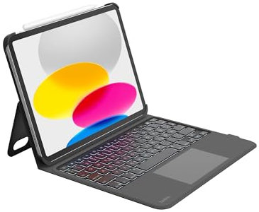 Belkin Everyday Tastatur mit Hülle für iPad 10 Generation 10,9 Zoll, hinterleuchtete iPad Tastatur u. Halter, Multi-Gesture-Steuerung, Apple Pencil Befestigung, QWERTZ, Multimedia-Tasten