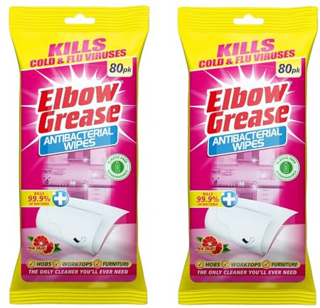Elbow Grease Pink Blush Antibacterial Wipes – 2 x 80 Pack (160 Wipes Total)