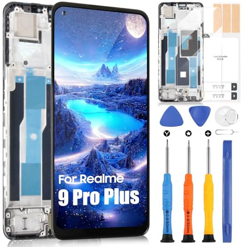 ARSSLY Pantalla LCD para Realme 9 Pro Plus LCD Display para Realme 9 PRO+ RMX3392 RMX3393 Pantalla táctil digitazer Assembly con kit de reparación con marco (negro, no admite huellas dactilares)