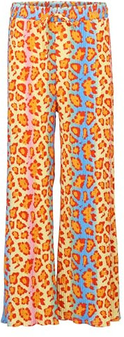 Malito - Damen Plisseehose - lockere weich fließende Chiffonhose - Lange Sommerhose - Trendige Marlenehose 883 - Orange-Leo S/M