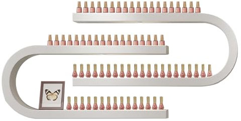 Nail Polish Organiser Holder Rack, 1 Pair Nail Polish Wall Mounted Shelf Display Rack Stand Makeup Organizer Essential Oils Holder for Nail Salon Shop No Tool Needed Assembly, White