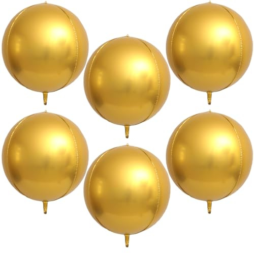 Runde Gold Luftballon, 6 Stück Goldene Metallic Ballons, 22 Zoll 4D Folienballons, Goldene Ballons Helium, Runde Alluminio Luftballons, für Geburtstags, Baby Shower, Hochzeits, Partydeko