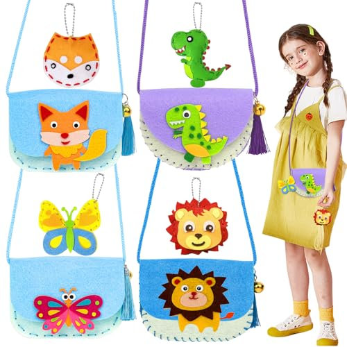 Fzyisw Nähset Kinder 8 Stück DIY Nähspass für Kinder, Nähset für Kinders Tierformen Filz Bastelset, Nähen Kinders für Pädagogische Kids und Anfänger, Nähen Gefülltes Plüschornament