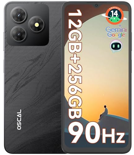 OSCAL Mobile Phones, FLAT 2 Android 14 Phone(2025 Second Generation),Gemini AI 4G Phone,5000mAh, 12(4+8)+256GB/2TB TF Octa Core,90Hz,6.56 HD+ Screen, Dual Sim Unlocked/GPS/Face/Fingerprint ID-Black