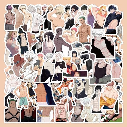 Six-pack-Bauchmuskeln Anime Boys, Cartoon Sticker pack, 60 Stück, Sexy Muscle Manga Hentai Aufkleber, matt, 5-8 cm (Muscle Boys)