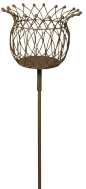finehomegarden Korb am Stab Pflanzkorb braun rostfarbend Shabby Pflanzschale Gartendeko Ø19,5cm H132cm