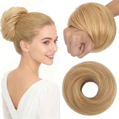 S-noilite Echthaar Dutt - Scrunchies für Glatt Haar für Frauen, Elastisches Haarteil mit Gummiband,Dutt Haarteil Haargummi Mit Haaren 45g #27 Dunkelblond