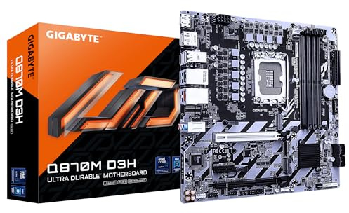 GIGABYTE Q870M D3H Mainboard - Intel Core Ultra (Serie 2) CPUs, 4+1+2 Phasen VRM, bis zu 9066MHz DDR5 (O.C), 2xPCIe 4.0 M.2, 1GbE LAN, USB 3.2 Gen 2