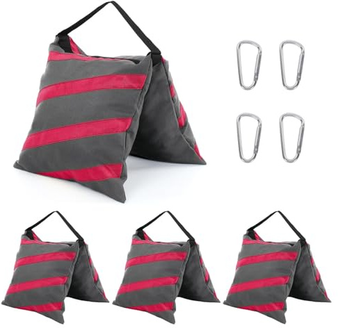 WISEPRO 4-Pack Heavy Duty Sandbags, 58x27cm Photo Studio Weight Bags, Photographic Empty Sand bags Set, 9kg Max Load for Light Stands, Tripods,Reflectors, Softboxes (Grey+Red)