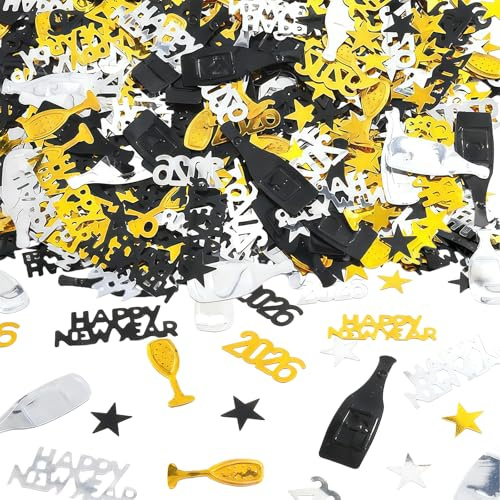 Miaija 2026 New Years Eve Decorations Confetti Gold Black Silver Table Confetti Photography Props for Celebration Craft and Elegant Years Eve Ornament （1oz）