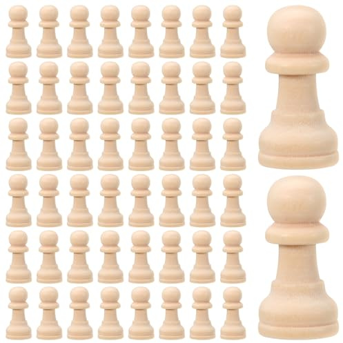 TIDTALEO 50pcs Unfinished Wooden Chess Pieces DIY Painting Compact Lightweight Wood Chess Accessories for Family Intelligence Games and Creative Crafting