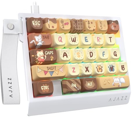 A.JAZZ AK029 Wired 29-Key One-Handed RGB Gaming Keyboard - Beige Cat | 8KHz Polling Rate, 0.01mm RT Magnetic Switch Hotswappable, Aluminum Alloy Mounting Plate, 5 Layer Noise-Reducing, Web Driver