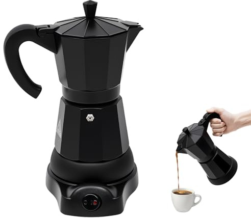 BJTDLLX 300ml Espressokocher Elektrisch Moka-Kanne, 480W Italienische Kaffeemaschine Espressokanne, Espressomaschine Mokkakanne für 1-6 Tassen, V-förmiger Spout, Schwarz