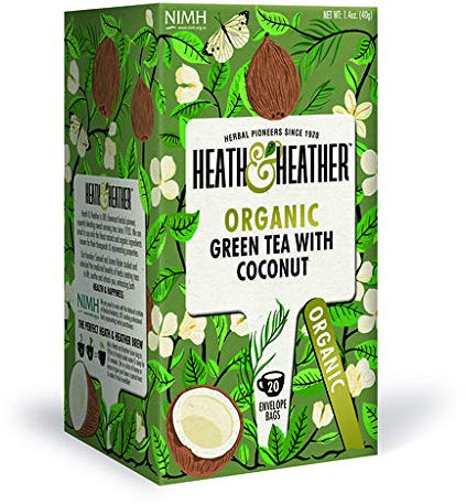 Heath and Heather Organic Green Tea and Coconut Teabags (Pack of 3, Total 60)