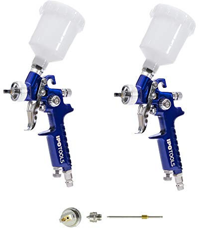 IPOTOOLS Mini pistola a spruzzo HVLP 0,5 mm & 0,8 mm + ugello da 1,0 mm – Sistema di spruzzo professionale H2000 con bicchiere di plastica da 125 ml e ugello in acciaio inox 0,5 mm 0,8 mm + set di