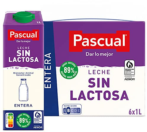 Pascual- Leche Pascual entera sin Lactosa. Bienestar Animal. Formato 6 x 1L.