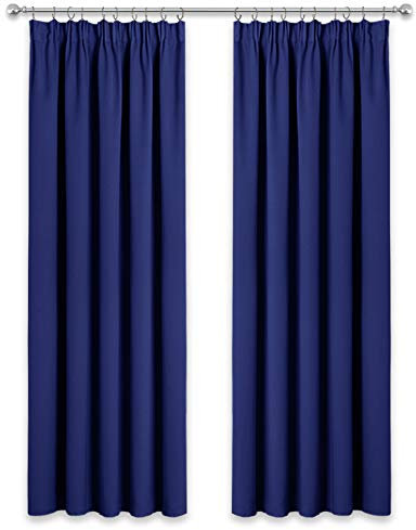 PONY DANCE Extra Long and Wide Pencil Pleat Blackout Curtains - Blue Thermal Curtain & Drapes with Hooks for Room Darkening Panels for Kids Nursery, 2 Panels, 90 x 90 Inch