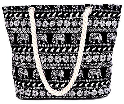 Minetom Damen Strandtasche Shopper Aufdruck Style Schultertasche mit Reißverschluss Elefant