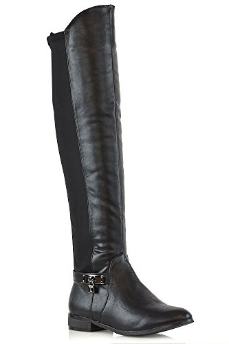 ESSEX GLAM Womens Over The Knee High Flat Low Heel Ladies Stretch Calf Leg Zip Casual Boots