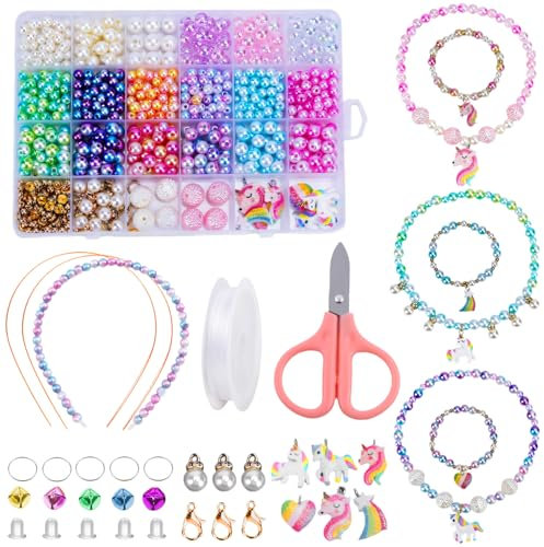 Lucktao Perlen Set Kinder,680 Kinder Perlen zum Auffädeln,Perlen Für Armbänder Kinder Bastelset Selber Machen,DIY Schmuck Basteln Mädchen Kreativ Set,für Mädchen 5-12 Jahre (Einhorn)