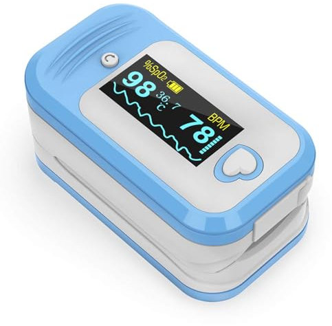 MEDLINKET AM801 Saturimetro da Dito Professionale Certificato, Clinicamente Convalidato Pulsossimetro, 5 in 1 Controlla ossigeno nel sangue, Temperatura, Frequenza Cardiaca, Pi, PPG, Certificato CE