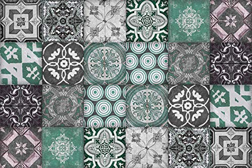 Queence Küchen Spritzschutz,Fliesenmuster' 60x40 cm | Küchenrückwand | Alu-DiBond | Fliesenschutz | Paneele | Küchenfliesen | Fliesenspiegel | Rückwand