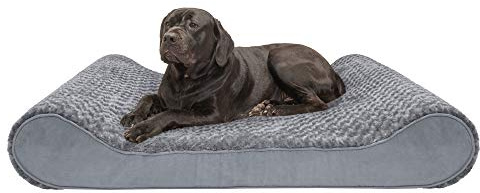 Furhaven Memory Foam Hundebett für extra große Hunde mit abnehmbarem waschbarem Bezug, für Hunde bis zu 81,6 kg – Ultra Plüsch-Kunstfell & Wildleder Luxe Liege Konturmatratze – Grau, Riese/XXXL