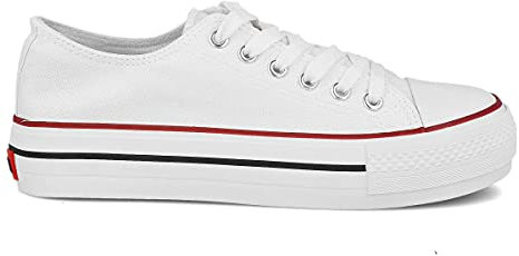 PAYMA - Zapatillas Bambas Botas de Lona Mujer. Puntera de Goma. Playeras de Deporte Casual y Caminar. Color: Blanco Bajas Piso Doble. Talla 37
