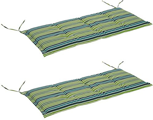 Outsunny Set of 2 Outdoor Garden Patio 2-3 Seater Bench Swing Chair Cushion Seat Pad Mat Replacement 120L x 50W x 5T cm - Green Stripes